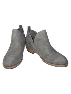 Vepose - Gray Ankle Boots - Stacked Heel - Slip‑On Cutout Booties - Women’s 8